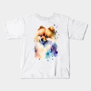 Rainbow Pomeranian Watercolor Art Kids T-Shirt